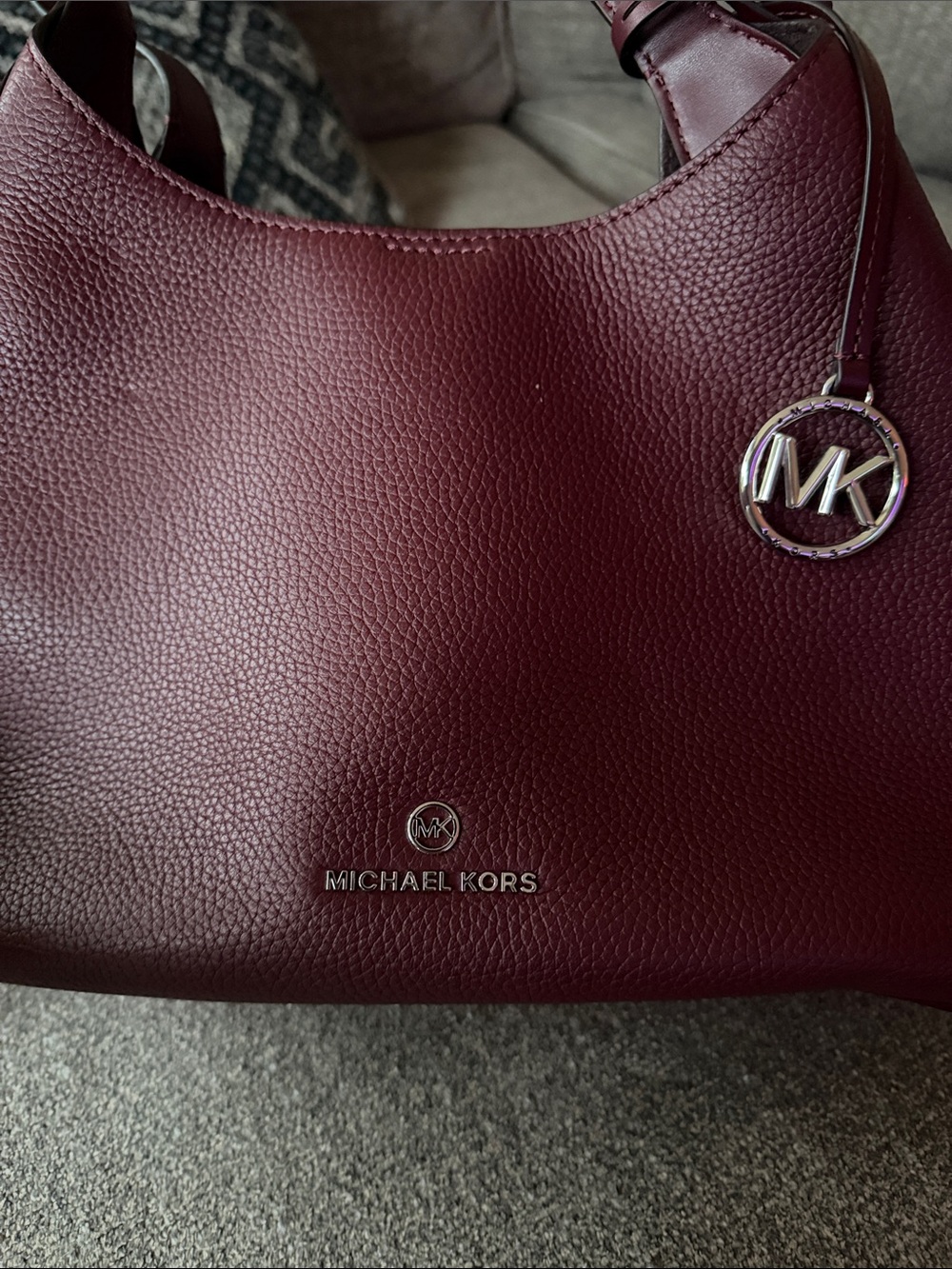 Michael Kors Pebbled Leather Shoulder Bag in Burgundy - Picture 3 of 6